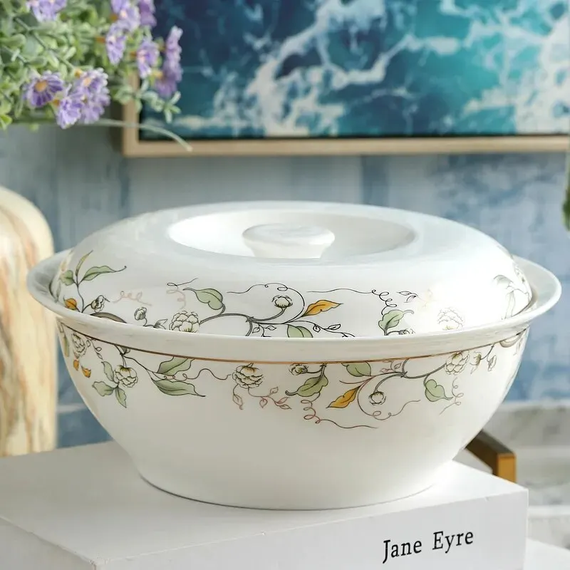 

9 Inch, Golded Wave and Leaf Banding Painting, Bone China Pote, Potes, Ceramic Tureen, Japanese Soup Serving Bowls with Lid