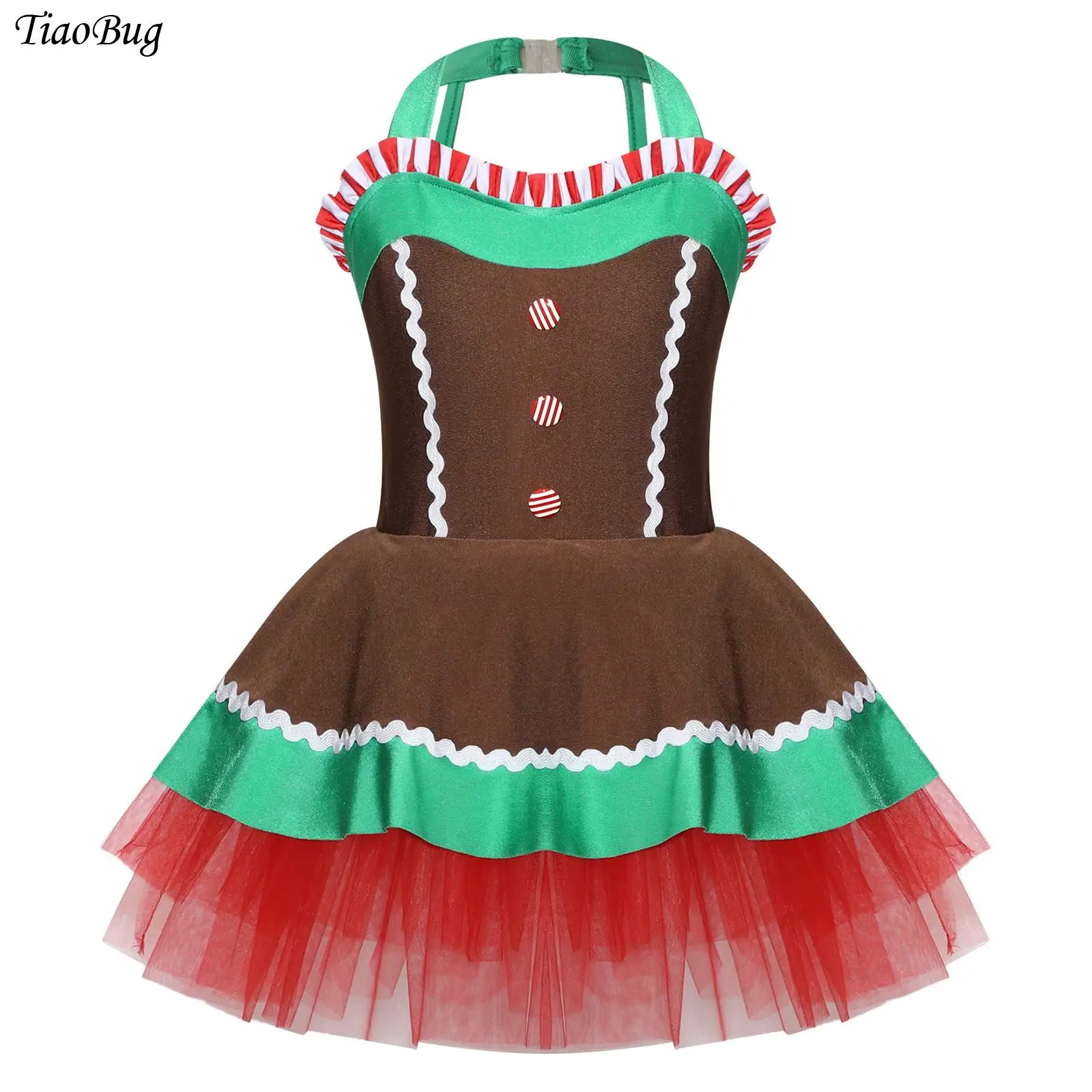 

Girls Christmas Gingerbread Man Costume Santa Claus Leotard Sleeveless Candy Cane Ballet Tutu Dress Halloween Cosplay Cookie Man