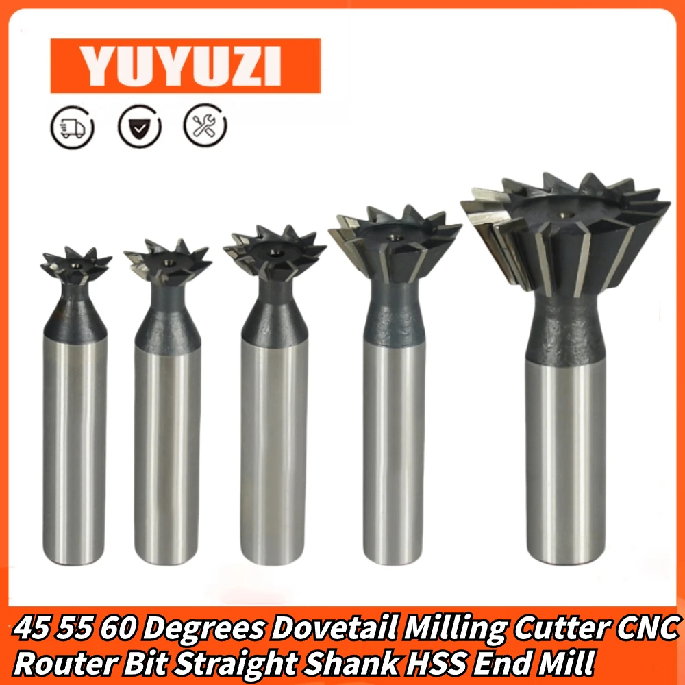 

1PCS 45 55 60 Degrees Dovetail Milling Cutter CNC Router Bit Straight Shank HSS End Mill14mm 16mm 18mm 20mm 25mm 45mm 50mm 60mm