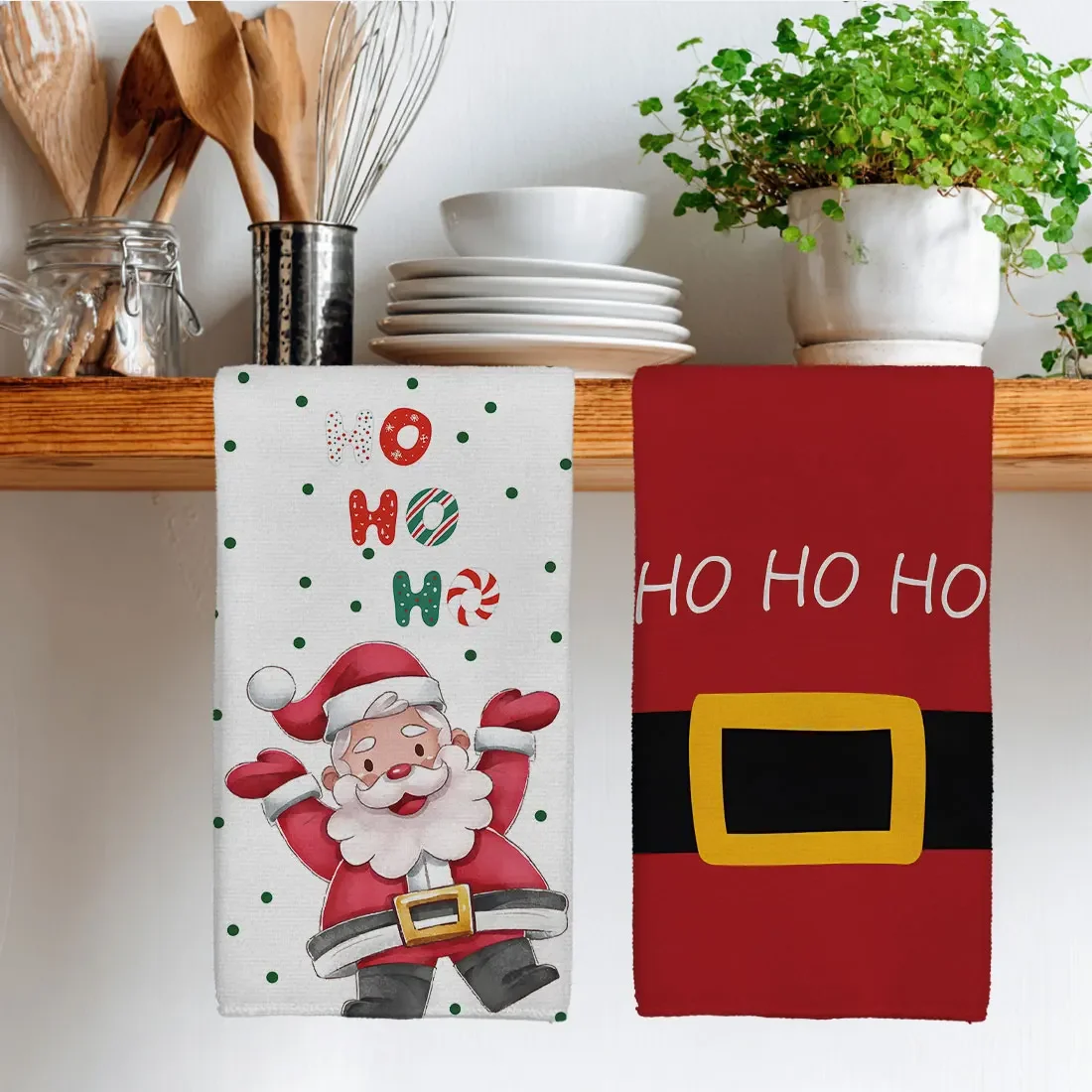 2pcs 40x60cm Christmas Series Dishcloth Tea Towel Kitchen Gingerbread Christmas Tree Santa Claus Cloth Merry Christmas Gifts