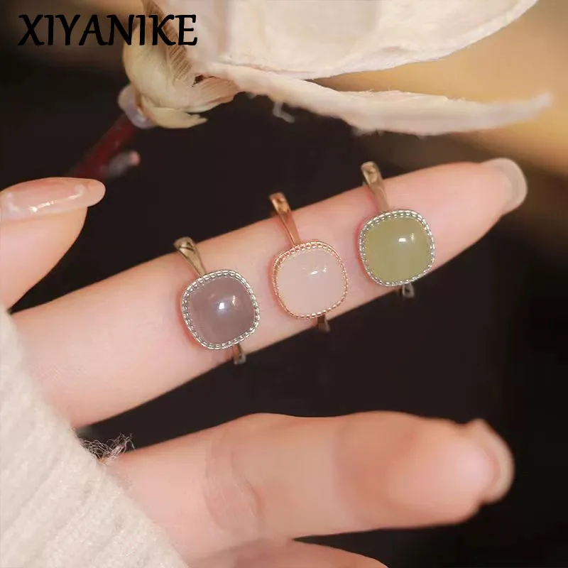 

XIYANIKE Sweet Imitation Jade Adjustable Finger Rings For Women Vintage Fashion New Jewelry Festival Gift Party кольца