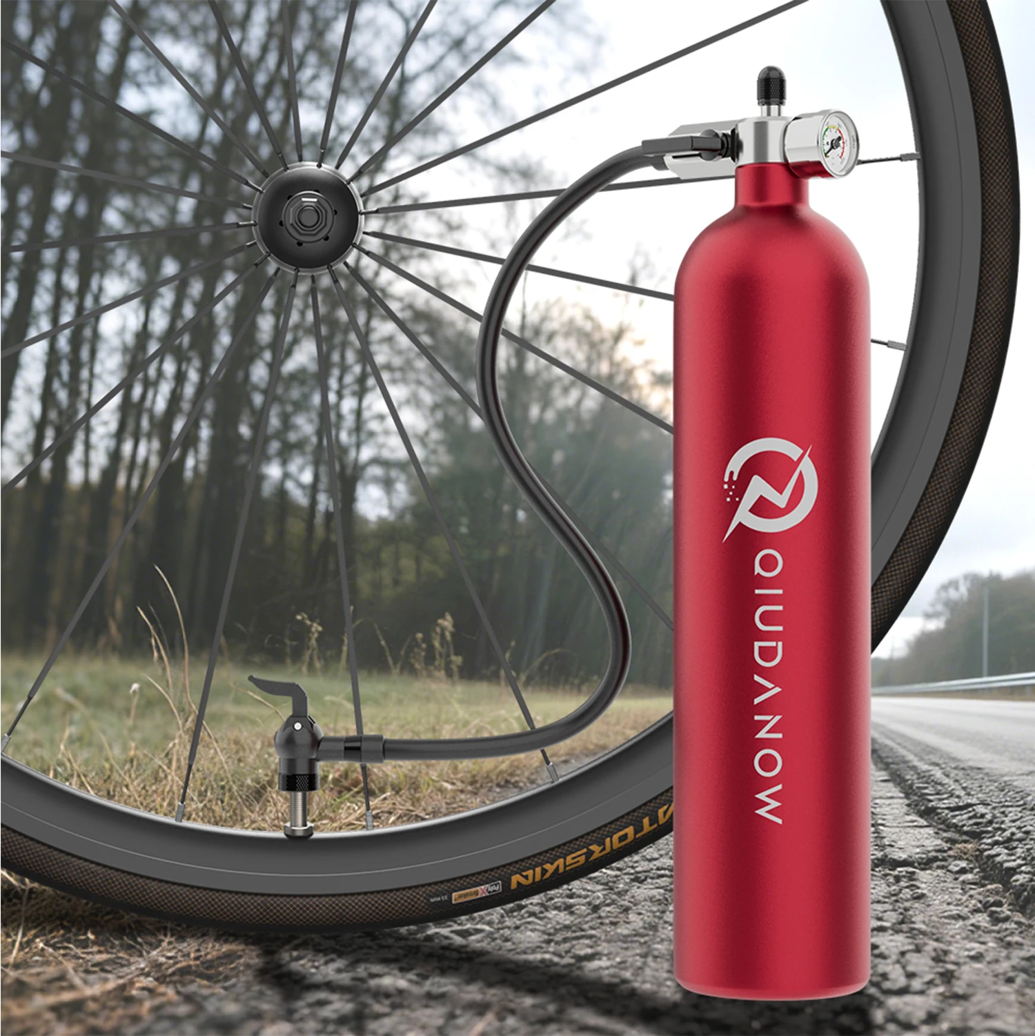 QIUDANOW High-Pressure 1.3L Tire Air Booster with Gauge fits Schrader/Presta Valves for Bike Vacuum Tubeless Tire MTB/Road Bike