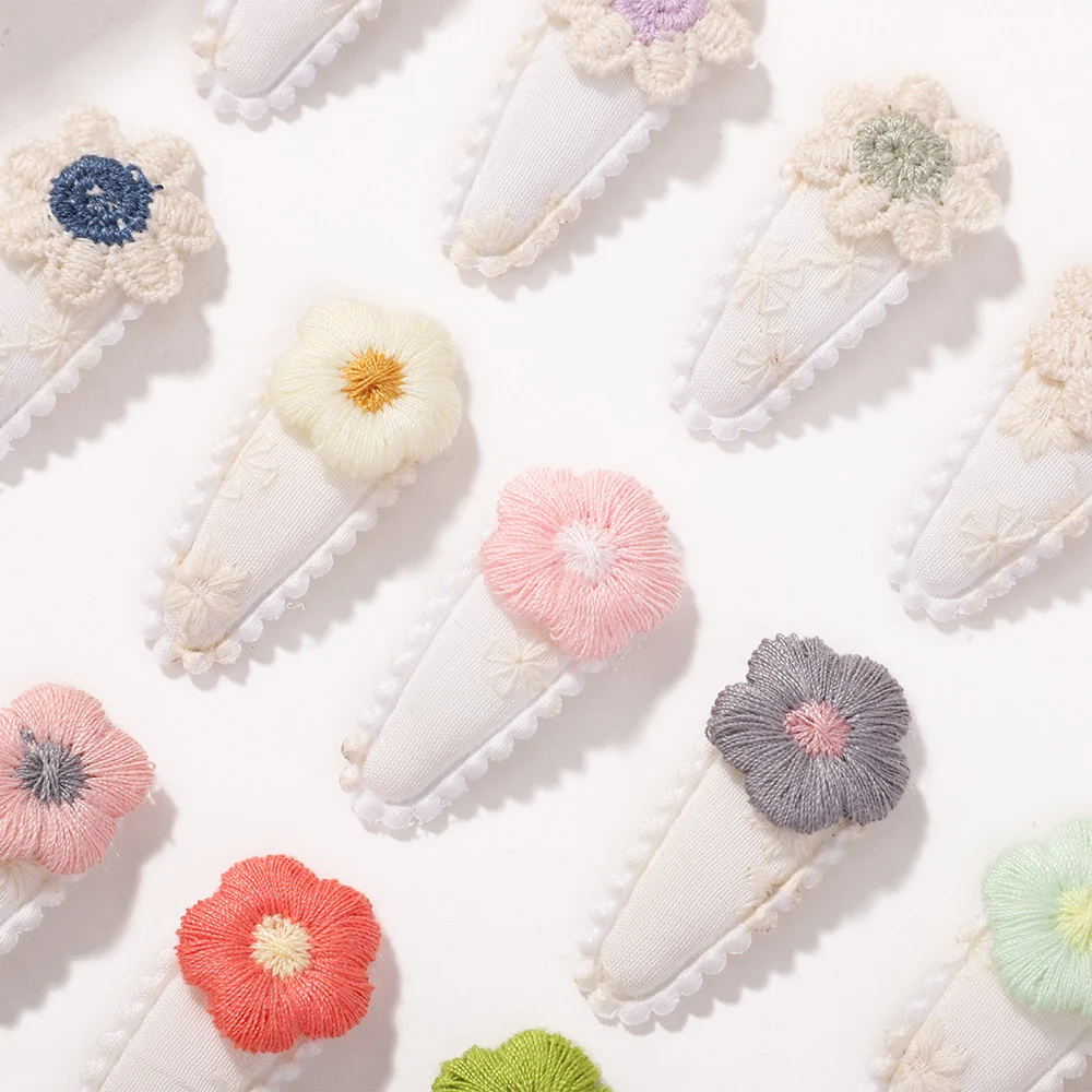 

60pc/lot 1.5" Embroidered Flower Drop Snap Hair Clips for Kids Girls Snaps Hair Clamp Pins Floral Hairpins BB Barrettes for Baby