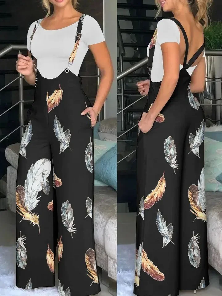 Elegant Jumpsuits For Women 2023 SummerNew Fashion Pocket Design CasualLoose PlainDaily Long Suspender Wide Leg Jumpsuit