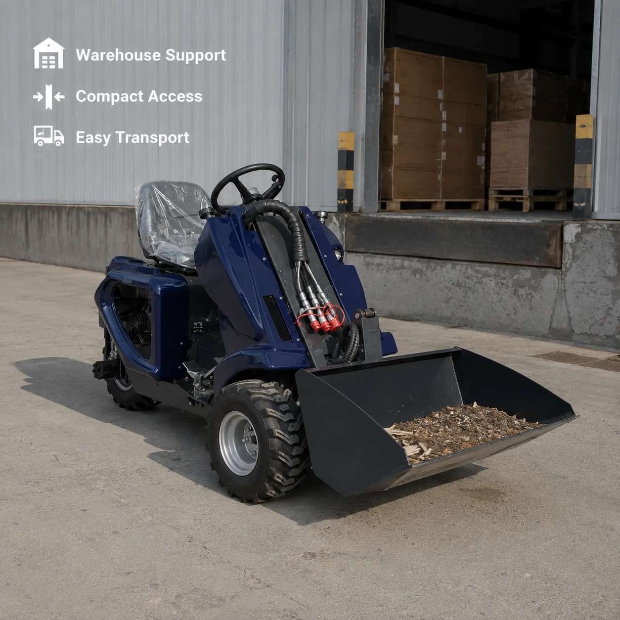 3 Wheel Skid Steer Loader Mini Loading Machine with Bucket for Scooping Carrying Dumping and Material Transfer