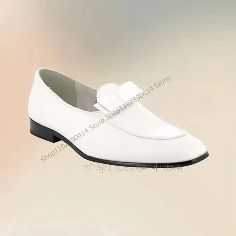 

White Black Bow Knot Decor Low Top Loafers Fashion Slip On Men Shoes Luxury Handmade Party Feast Office Wedding Men Dress Shoes
