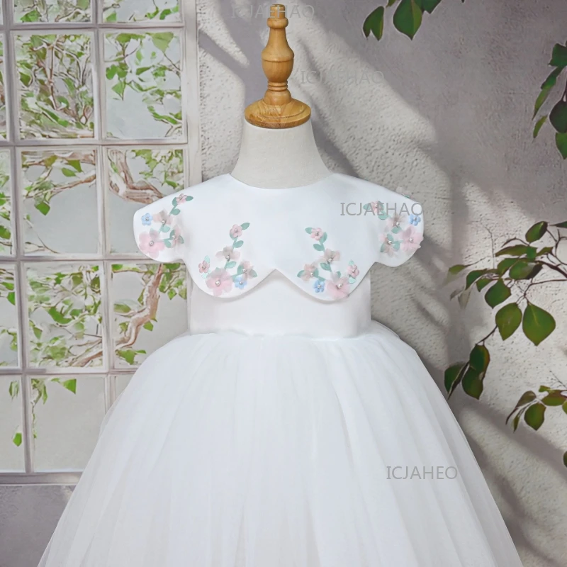 2026 Kids Formal Dress Applique Cape Princess Gown Children Pageant Party Outfit Vestido Costume Baby Girl Birthday Tutu With