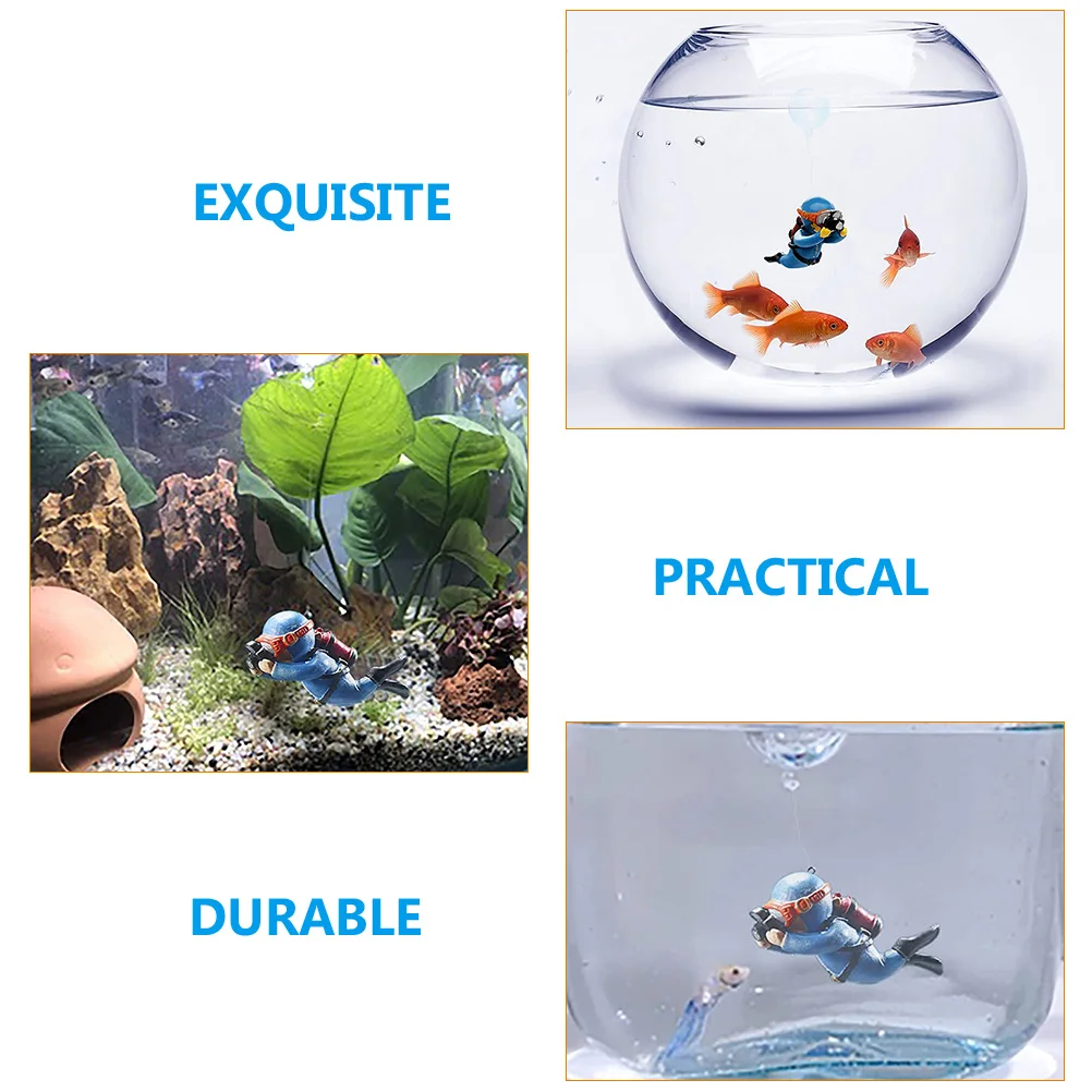 

2pcs Ornaments PVC Floating Decorations for Fish Tank Aquarium Blue Fat Diver with Ball Line Camera Diver Pollution Free Non