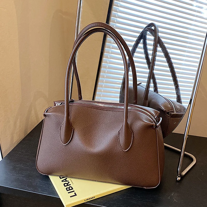 

Autumn Winter Large Capacity Handbag for Women French Texture PU One Shoulder Bags Luxury Designer Commuter Tote Bag