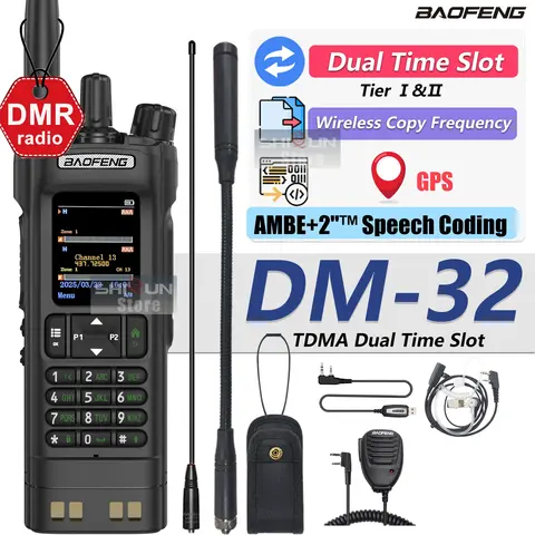 BAOFENG 10W DMR DM-32 Digital Walkie Talkie GPS APRS Dual Mode Analog TDMA Dual Time Slot AES256 Black Ham RadioFor Hunt Camping