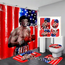 ROCKY BALBOA 3D Shower Curtains Waterproof Bathroom Curtain Anti-slip Bath Mat Set Toilet Rugs Carpet  Home Decor  H02