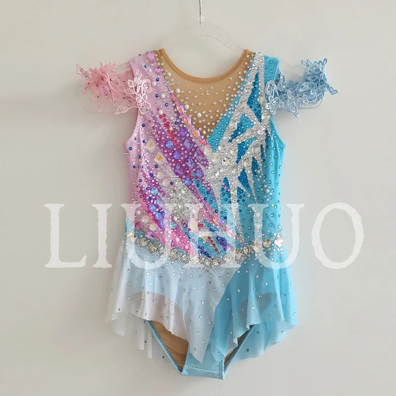 

LIUHUO Rhythmic Gymnastics Leotard Gradient Blue Competitive Cheerleading Performance For Children BD9322