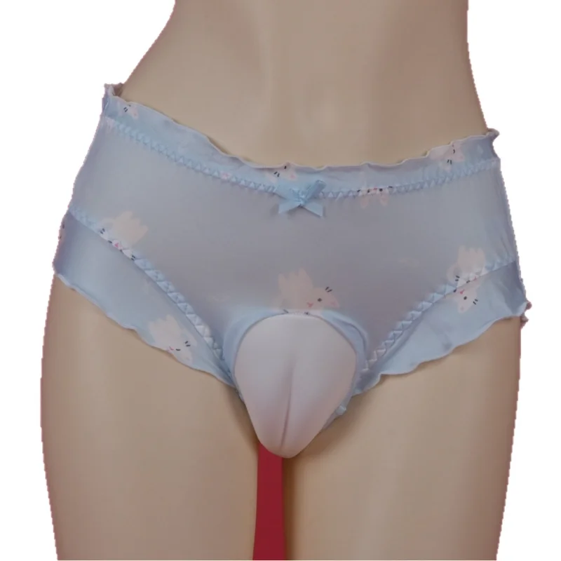 

Sissy Lingerie For Men Silky Cute Cartoon Lace Sheer Panties Camel Toe Underwear Crossdresser Mesh See Through Lingerie