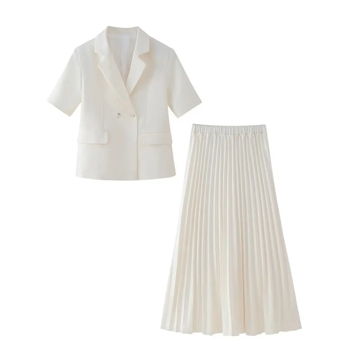 Women's Short Sleeved Suit Pleated Skirt Set