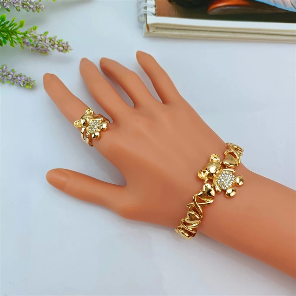 EMMA طقم مجوهرات أفريقي زفاف دبي ذهبي اللون الزفاف XOXO قلادة أساور أقراط مجموعات مجوهرات الدب النيجيري المغربي