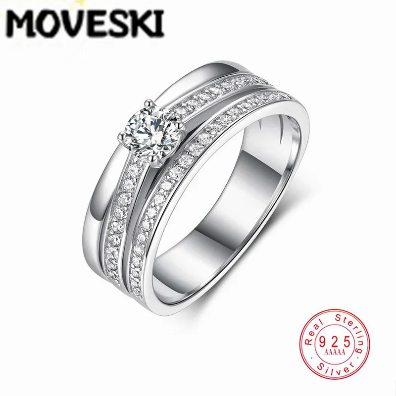 MOVESKI Real 925 Silver Triple Band Stackable Ring Set Round Moissanite Fashion Jewelry for Men