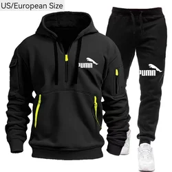 2024Tracksuit Sets Men's Casual Fleece Warm Hoodies Pants 2PCS Mens Long Sleeve Sport Suit Male Pullover Hoodies Sports Clothing