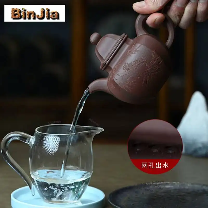 360ml Elegant Yixing Purple Clay Teapots Master Handmade Square Draw Corners Pot Raw Ore Mud Kettle Zisha Tea Set Tea Ceremony