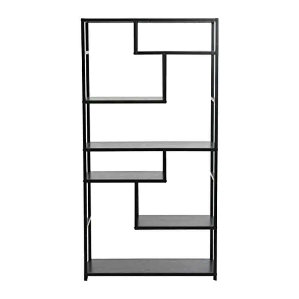 Geometrisches 6-stufiges Bücherregal aus schwarzer Eiche Leichtes, haltbares Metallrahmen-Stufen regal im Industries til