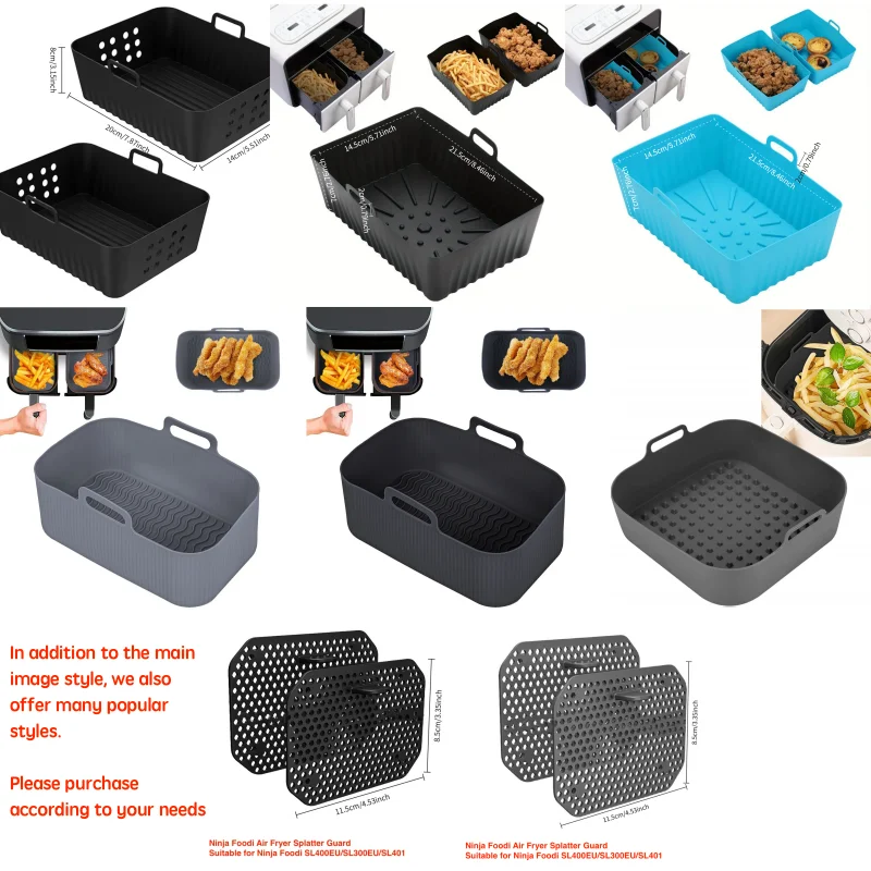 2pc/1pc Air Friteuse Silikon Tablett Rechteck Ofen Backen Korb Wiederverwendbare Liner Einsatz Gericht Gebratenes Huhn für Airfryer Zubehör – Detail 15