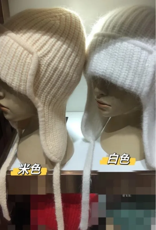 Russische Samt-Kaninchenfell-Mütze für Damen und Herren, Ohrenschutz, Warme Modemarke, Gemütliche Strickmütze, Damen- und Herren-Bombermütze für Herbst und Winter – Detail 12