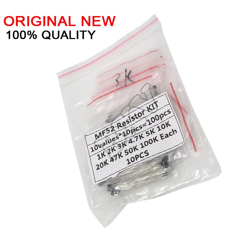 100PCS=10Value*10Pcs NTC Thermistor Resistor Kit NTC-MF52AT 3950B  1K 2K 3K 4.7K 5K 10K 20K 47K 50K 100K +-5%  Resistor Kit   