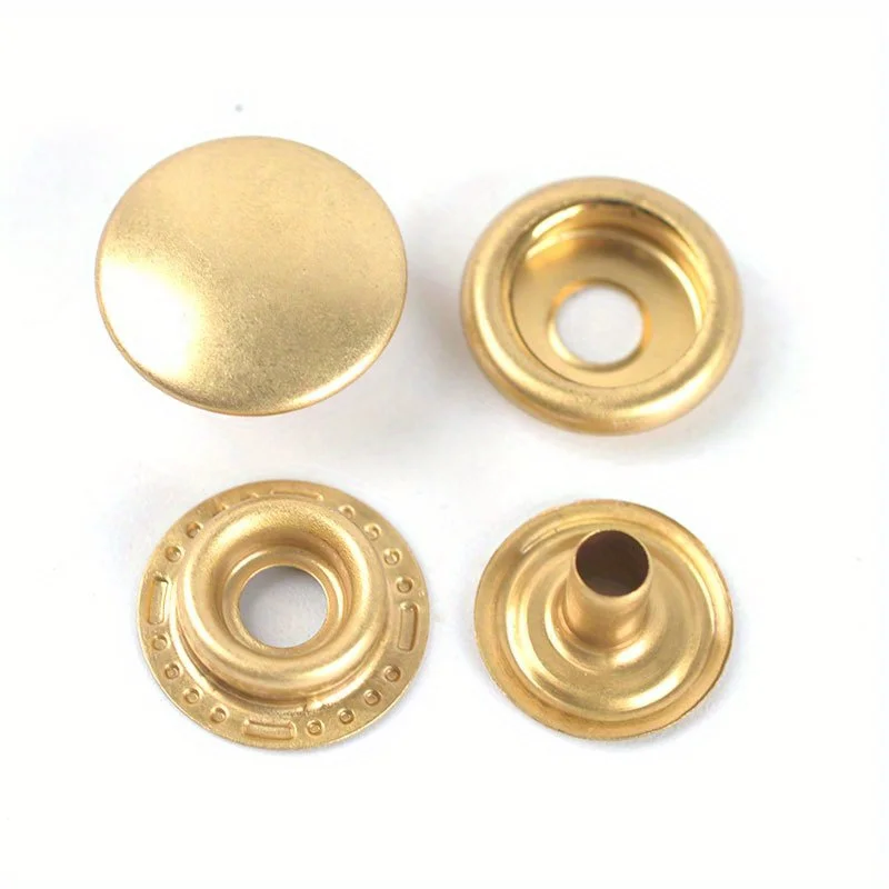 50 Sets of Four-In-One Solid Brass Snap Button Sewing Kits with Tools, 15mm (0.59inch) Snap Buttons, Suitable for DIY Crafts, Such as Boat Covers, Sewing Leather, Canvas, Jeans, Jackets, Bags, Clothes, Etc
