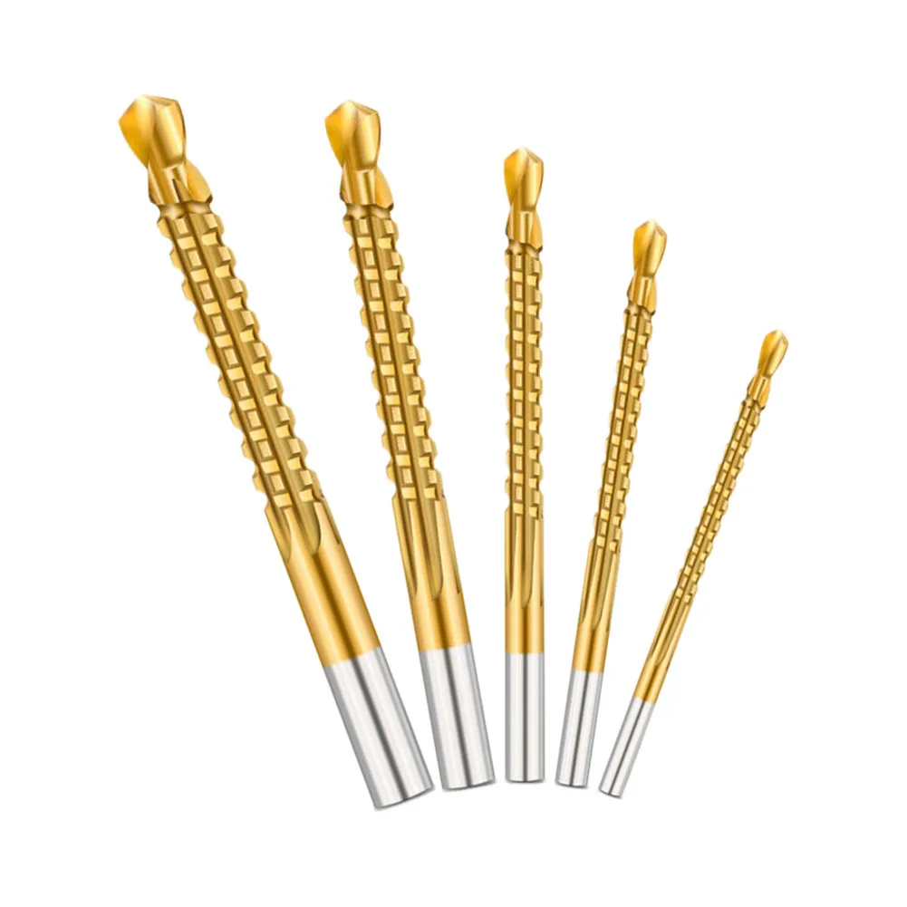 Serrated Drill Bits 5Pcs/Set Effective And Precise Silver + Gold 135° Split Point Design 3/4/5/6/8mm For Metal