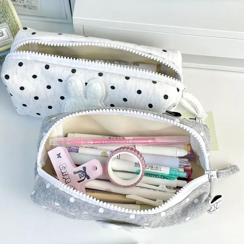 Stifteetui mit Polka-Dot-Muster, großes Fassungsvermögen, weiche Haptik, Stifttasche, Schreibwaren-Organizer, ideal für den Schulanfang, 1 Stück. – Detail 8
