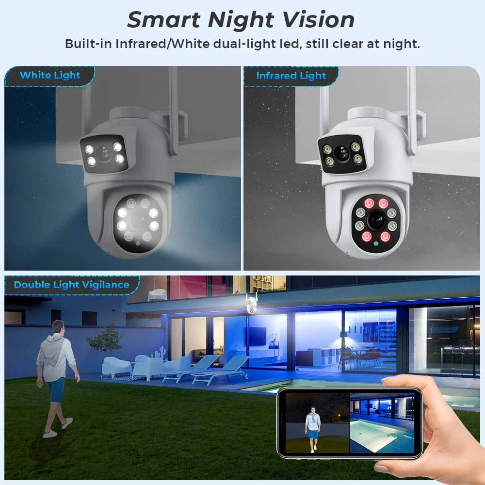 4K 6MP Wifi Security Camera PTZ Outdoor Dual Screen Human Detection Dual Lens Webcam Night Vision Waterproof CCTV IP Camera 360