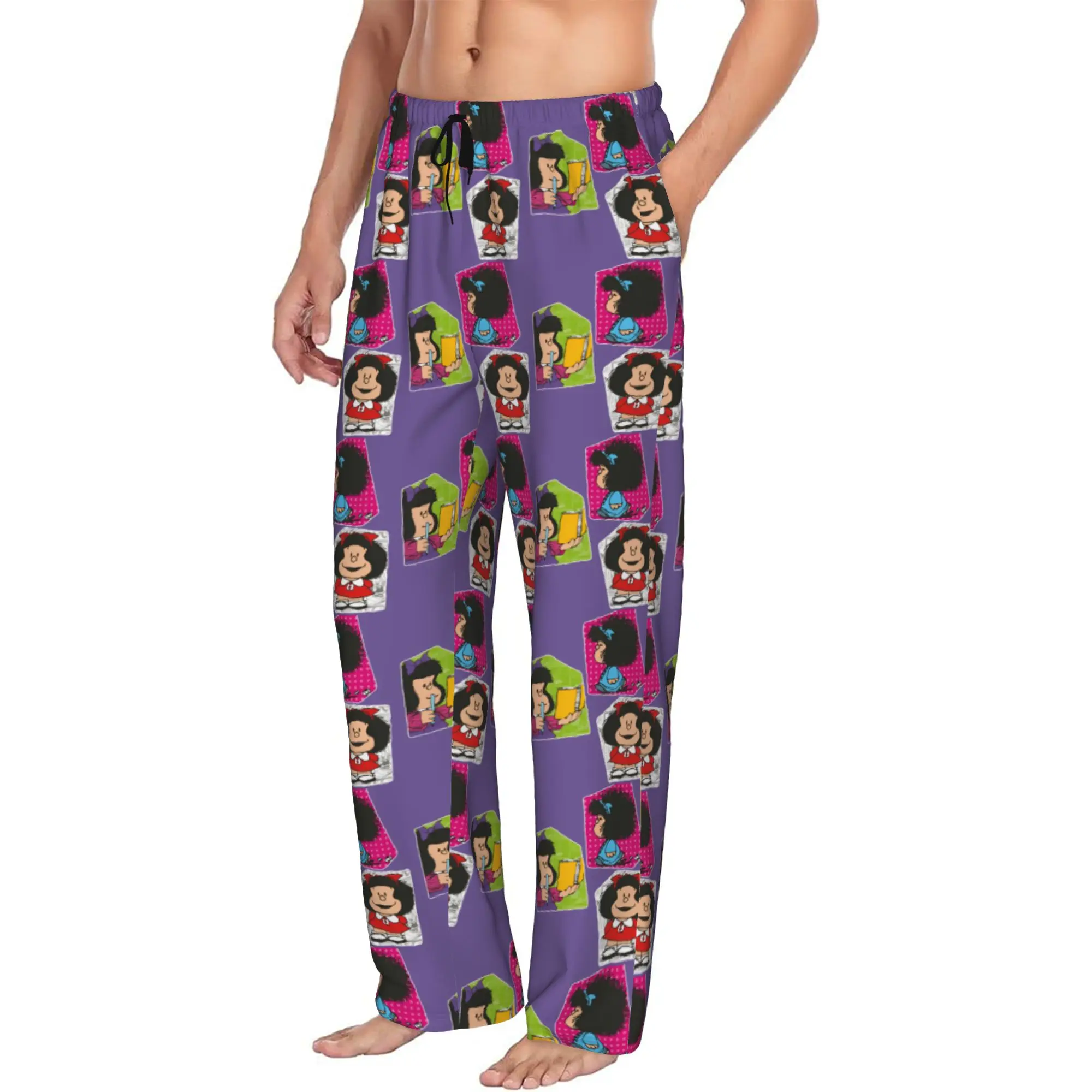 Custom Print Mafaldas Manga Pajama Pants Men's Comic Cartoon Sleep Sleepwear Bottoms with Pockets