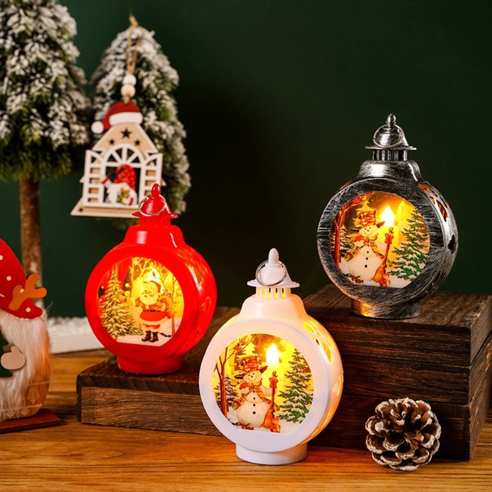 Christmas Decoration Round Candle Lights Santa Claus Illuminated Night Lights Window Display Items Christmas Tree Ornaments Gift