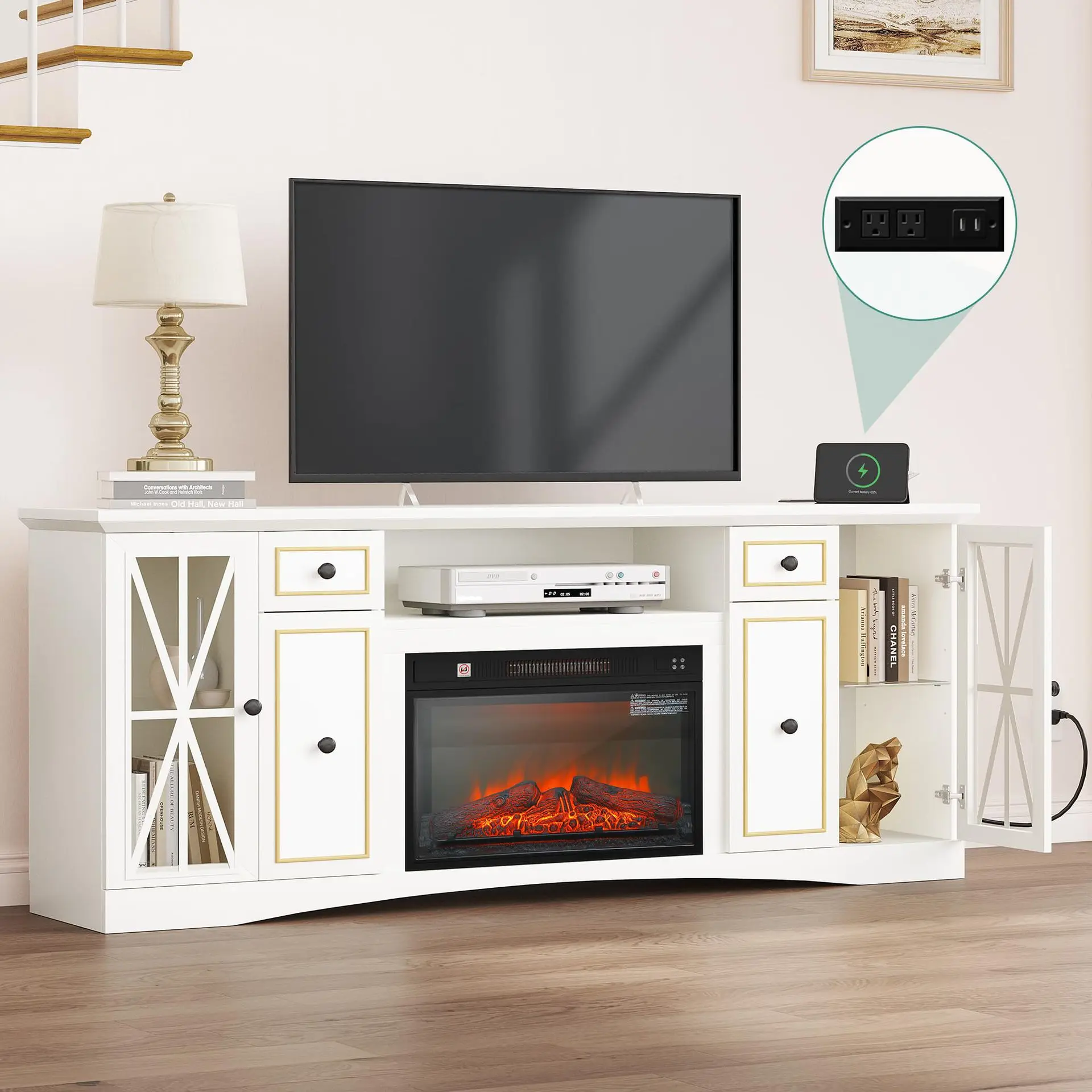 Sliding barn door Wooden furniture Floor cabinet American pastoral audio-visual cabinet with storage room