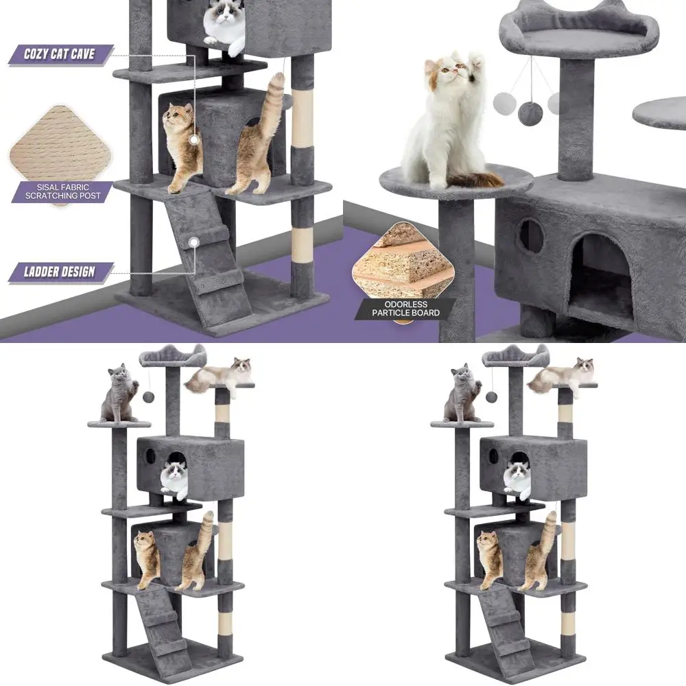 

60-дюймовая серая домашняя лежанка для кошек с когтеточкой и лазательной стойкой