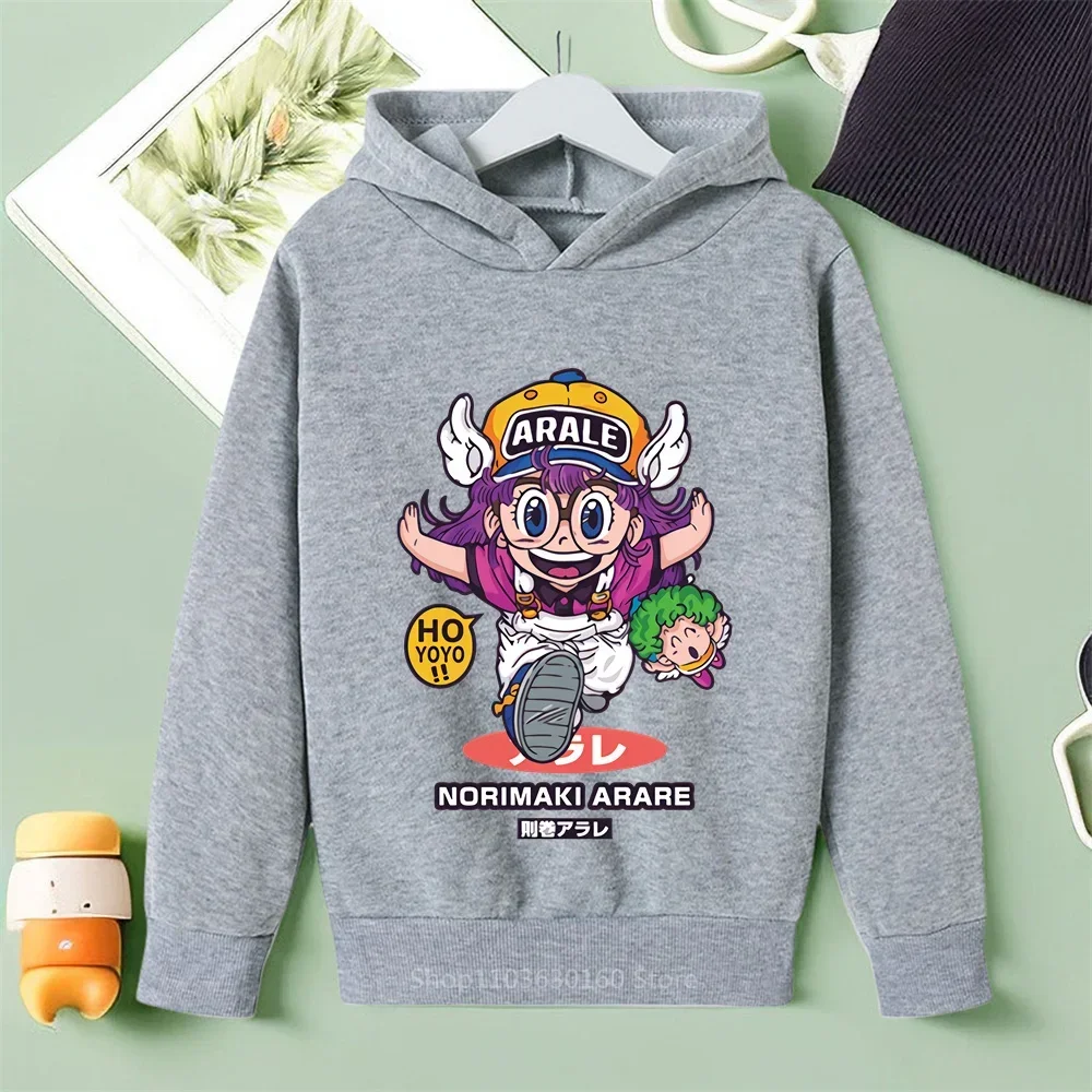 Embrace the New Hoodie Craze with Cute Arale Cartoon Print, a Unisex Cotton Casual Apparel Perfect for Kids\' Outdoor Play