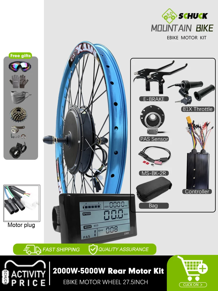AliExpress schuck 60V 72V 2000W/3000W/5000W Electric Bike Conversion Kit MTX39 Rim Rear Brushless Hub Motor Wheel 27.5in For ebike conversion Kit