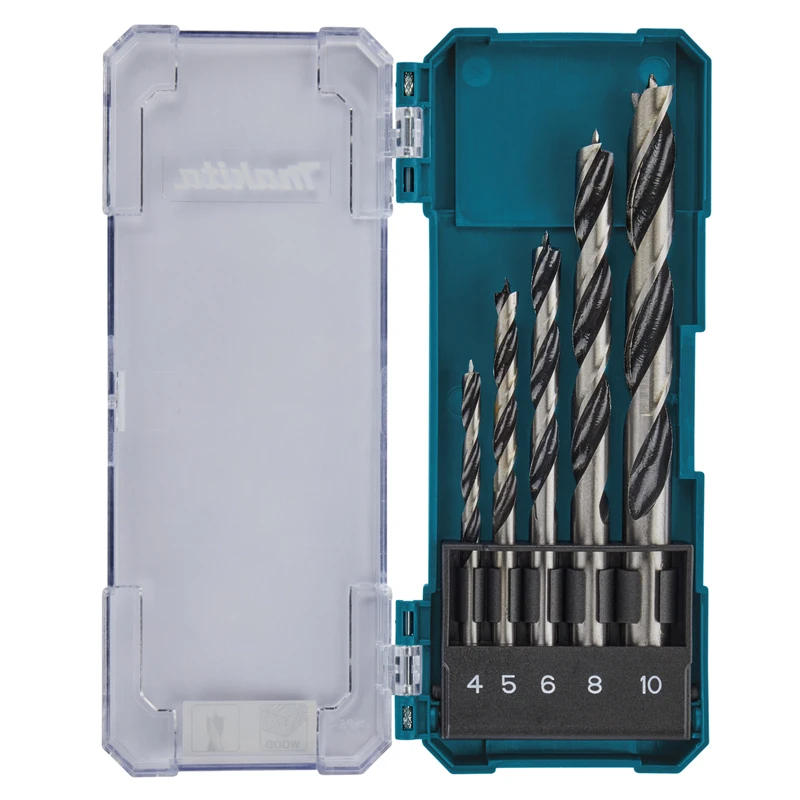 Makita D-72861 Wood Drill Bit Set 5 Piece Straight Shank Bits for Hard and Soft Wood, Chipboard, Veneered Furniture or Plywood