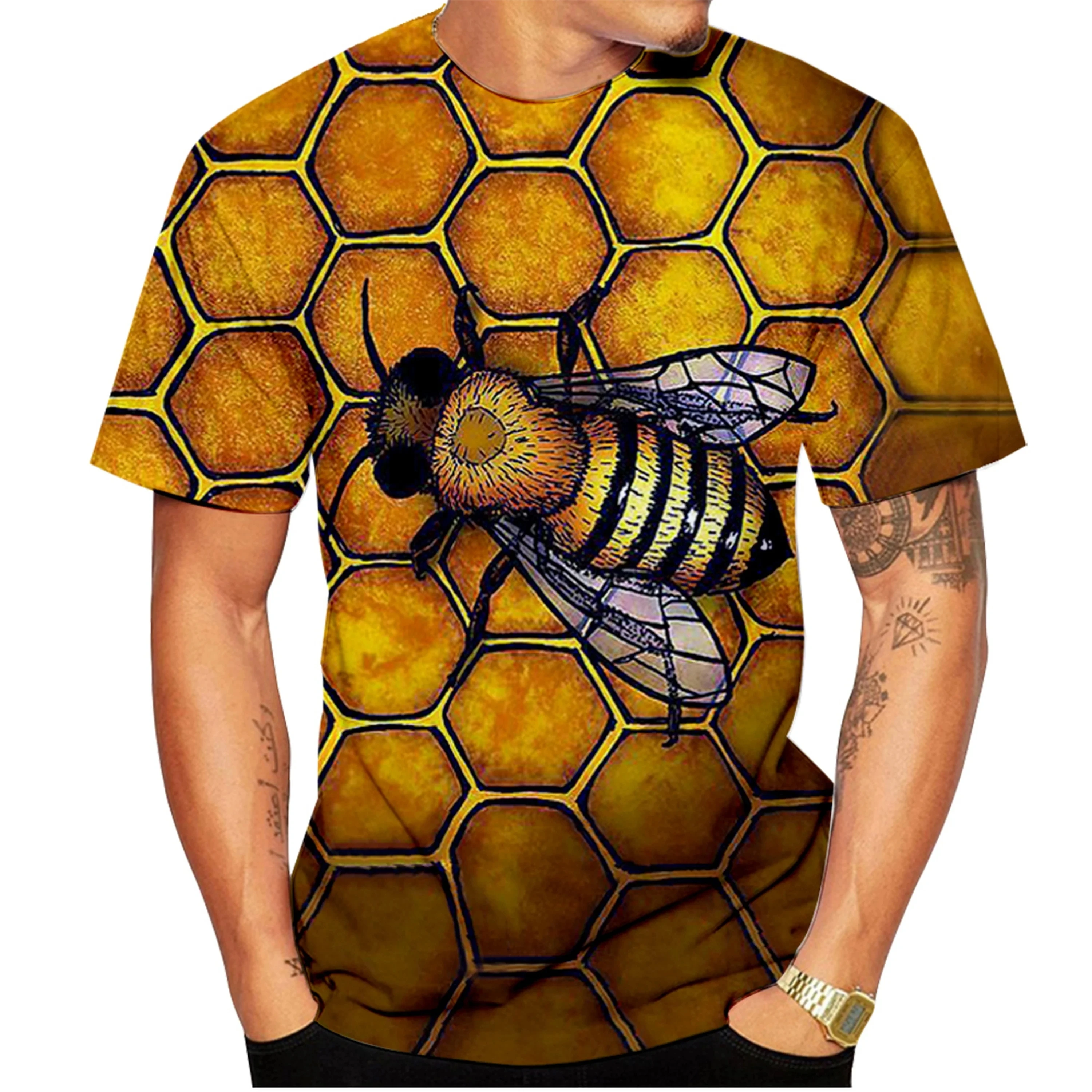 Funny 3D Bee Print T Shirt for Men Casual O-neck Short Sleeve Top Fashion Animal Pattern Oversized T-shirt Hip Hop Men's Clothes