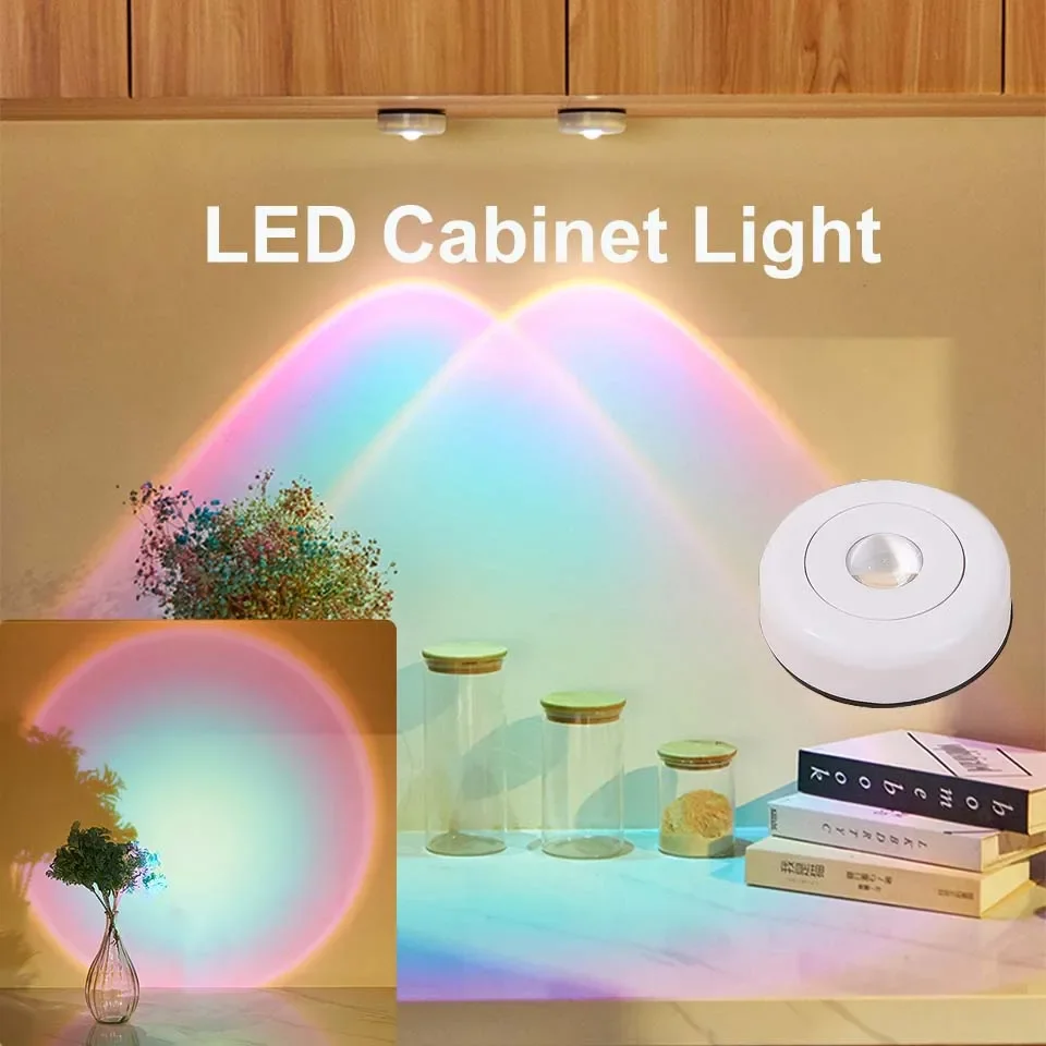 

Round LED Cabinet Light Battery Powered Touch Sunset Light Bedroom Decor Night Light for Kitchen Bedroom Closet Cupboard