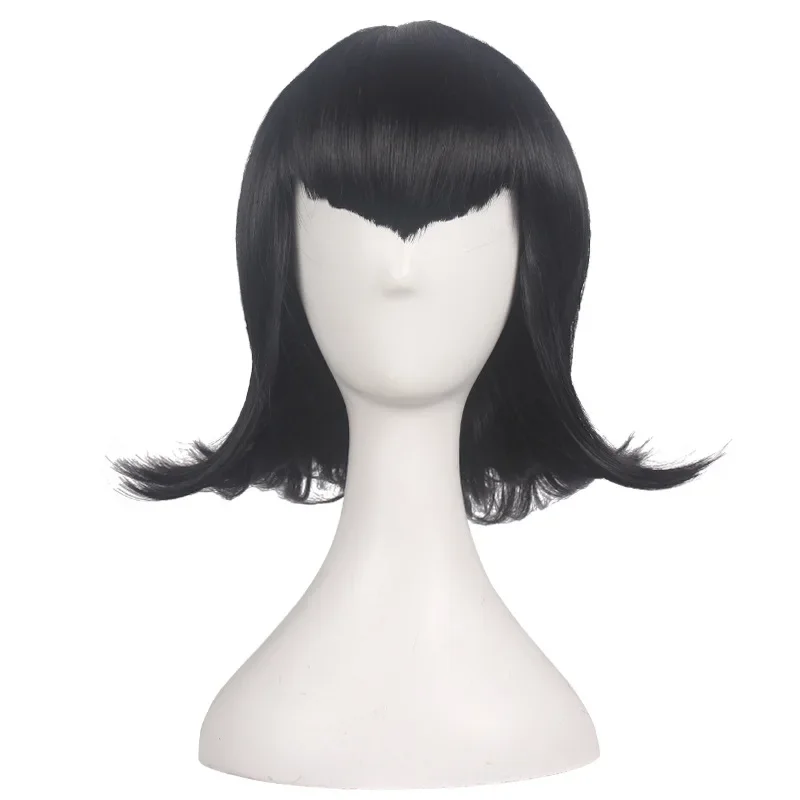 

Halloween Women Hotel Witch Mavis cosplay wig Party Mavis role play styled black short hair wig costume with free hair cap