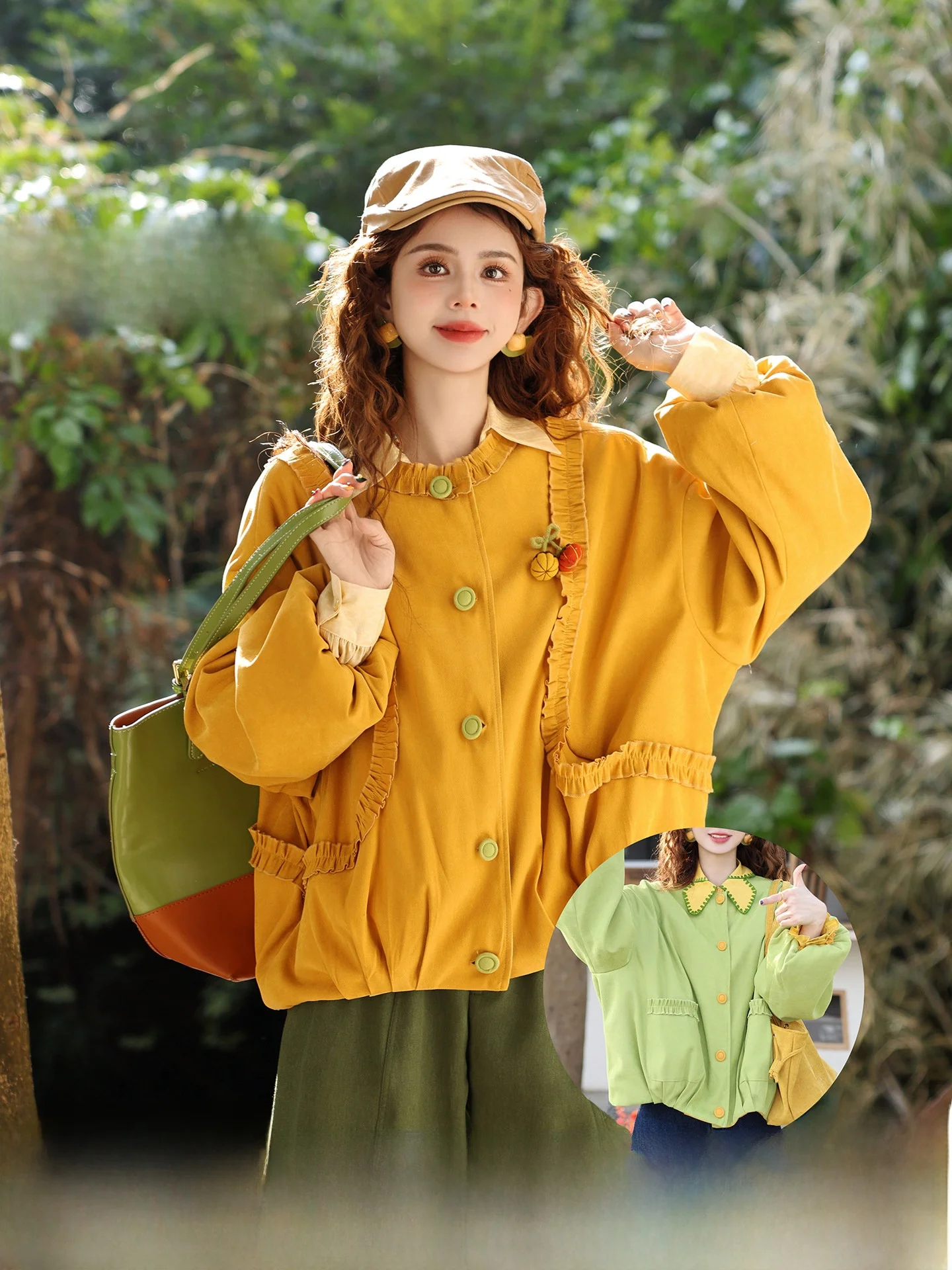 

Chend S Double-Sided Loose Fit Spring Autumn Women's Jaet Versatile Retro Sle Polyester Fiber Long Sve round Ne or...