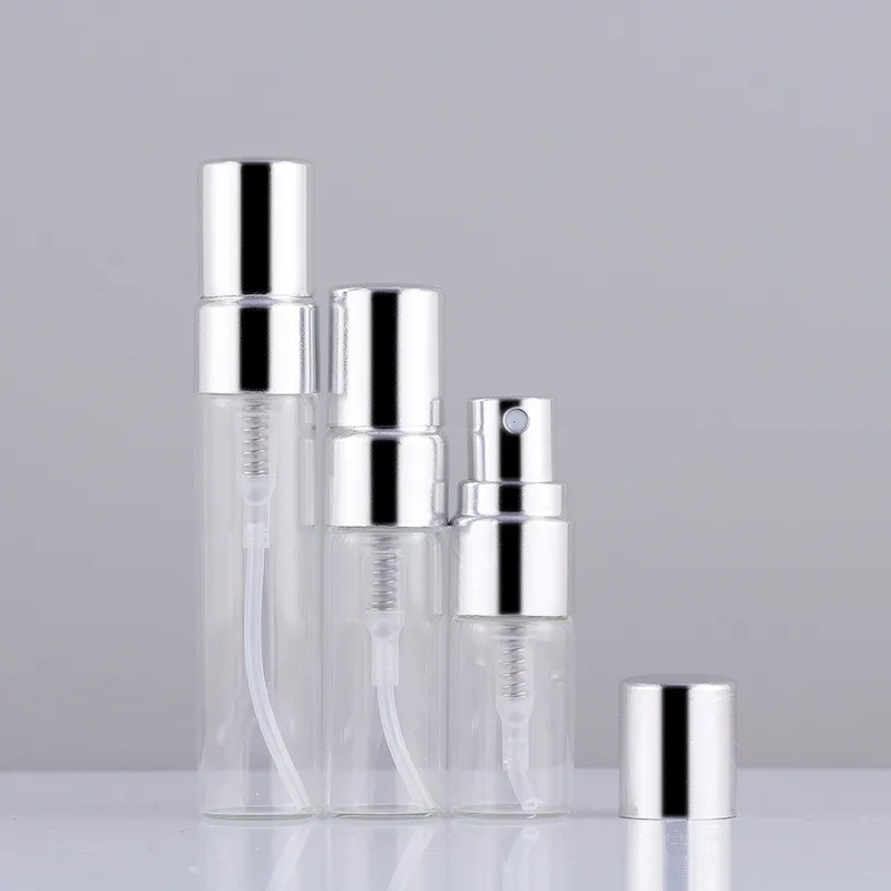 

50pcs/lot 2ml 3ml 5ml 10ml Perfume Spray Bottle Travel Thin Glass Empty Cosmetic Bottles With Aluminium Pump