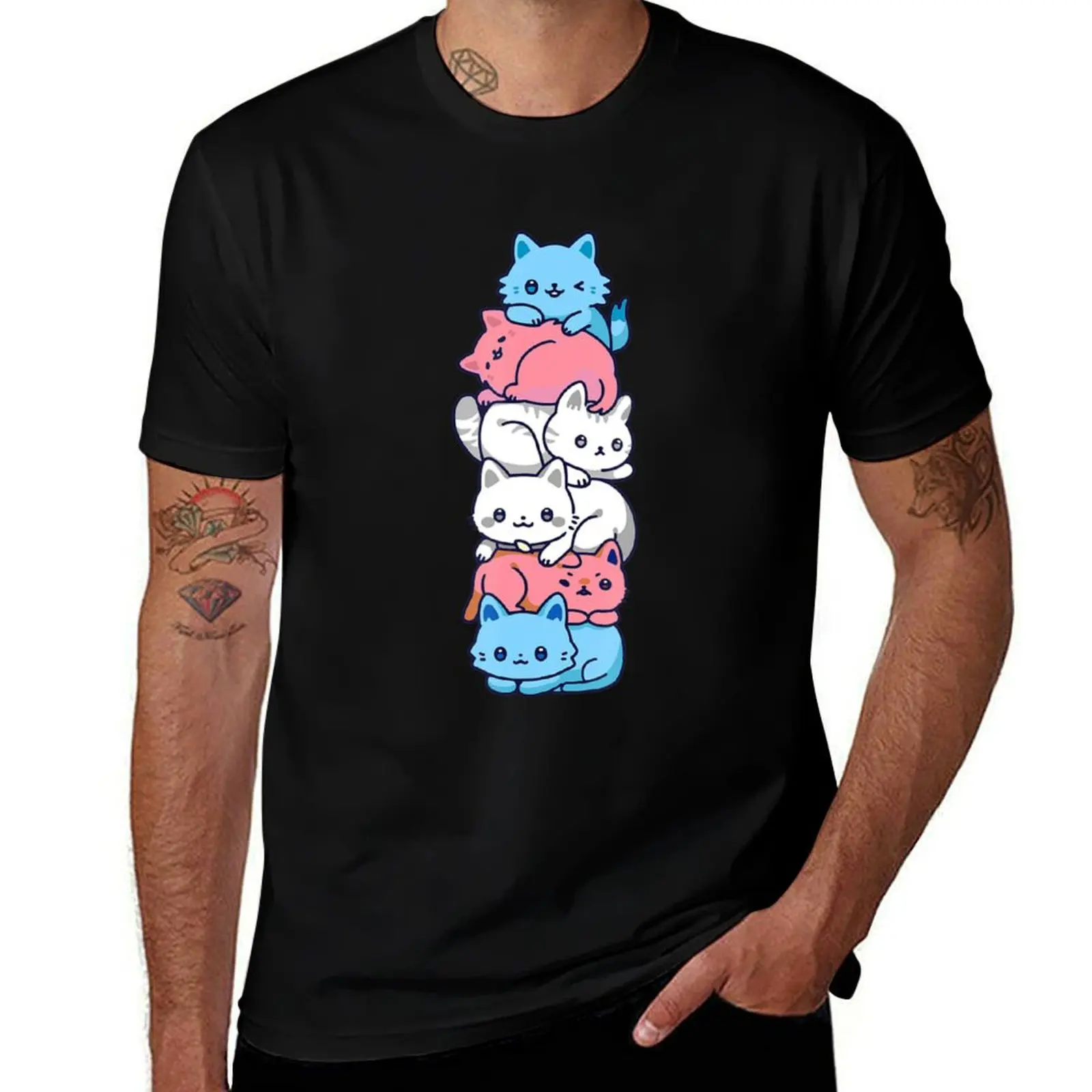 Transgender Pride Cat Lgbt Trans Flag Cute Cats Pile T-Shirt Sweat Absorbing Sports Tee Shirt T-Shirt
