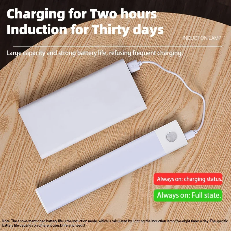 10/20/30/40/50cm sob o armário led sensor de luz movimento recarregável sem fio lâmpada led luz da noite armário quarto guarda-roupa