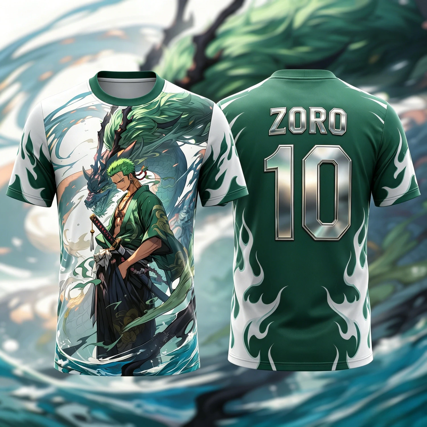 2026 Summer One Piece Zoro Retro Cosplay T-shirt Men's Oversized 3D Printed Short-sleeved Family Unisex Children's Sports Shirt