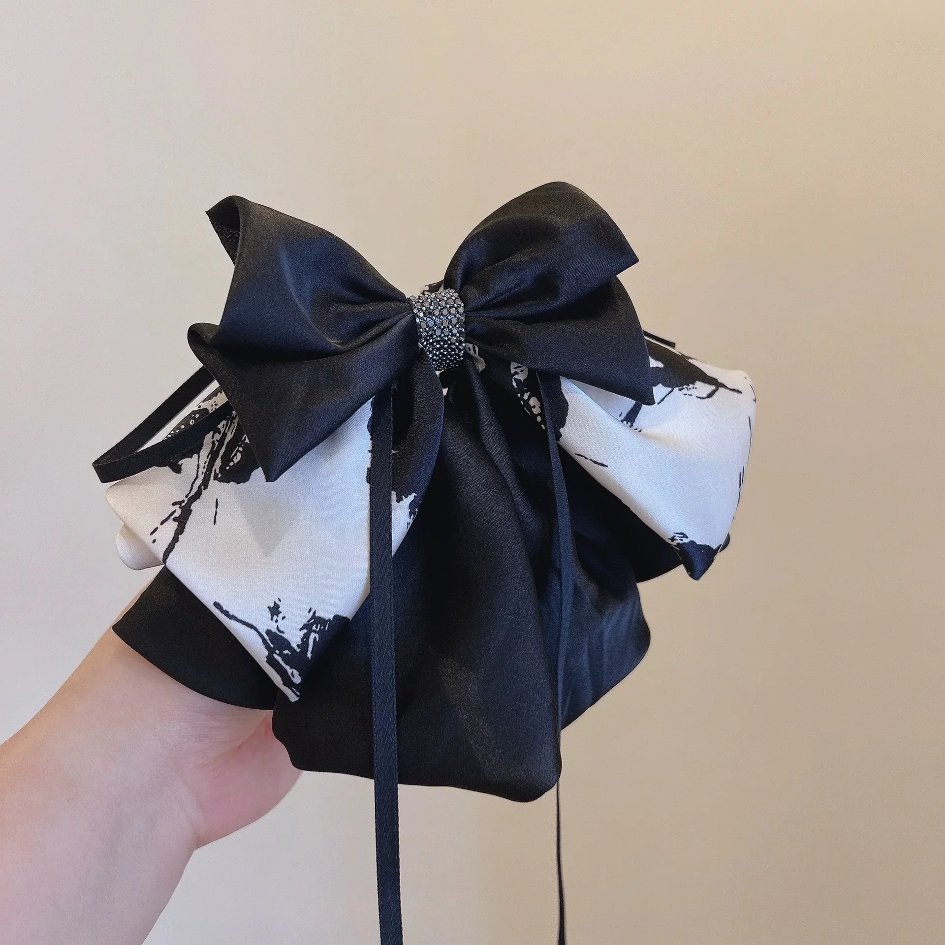 กิ๊บติดผมริบบิ้นตาข่ายพิมพ์ลายหวานสำหรับผมหางม้าขนาดเล็ก กิ๊บติดผมทรงดังโงะด้านหลังศีรษะ