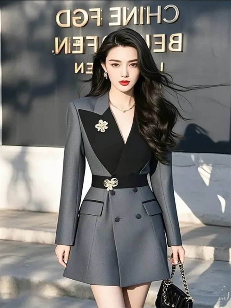 Весна-осень 2026, новый профессиональный пиджак, женский модный тонкий шикарный пиджак с изысканной строчкой, платье