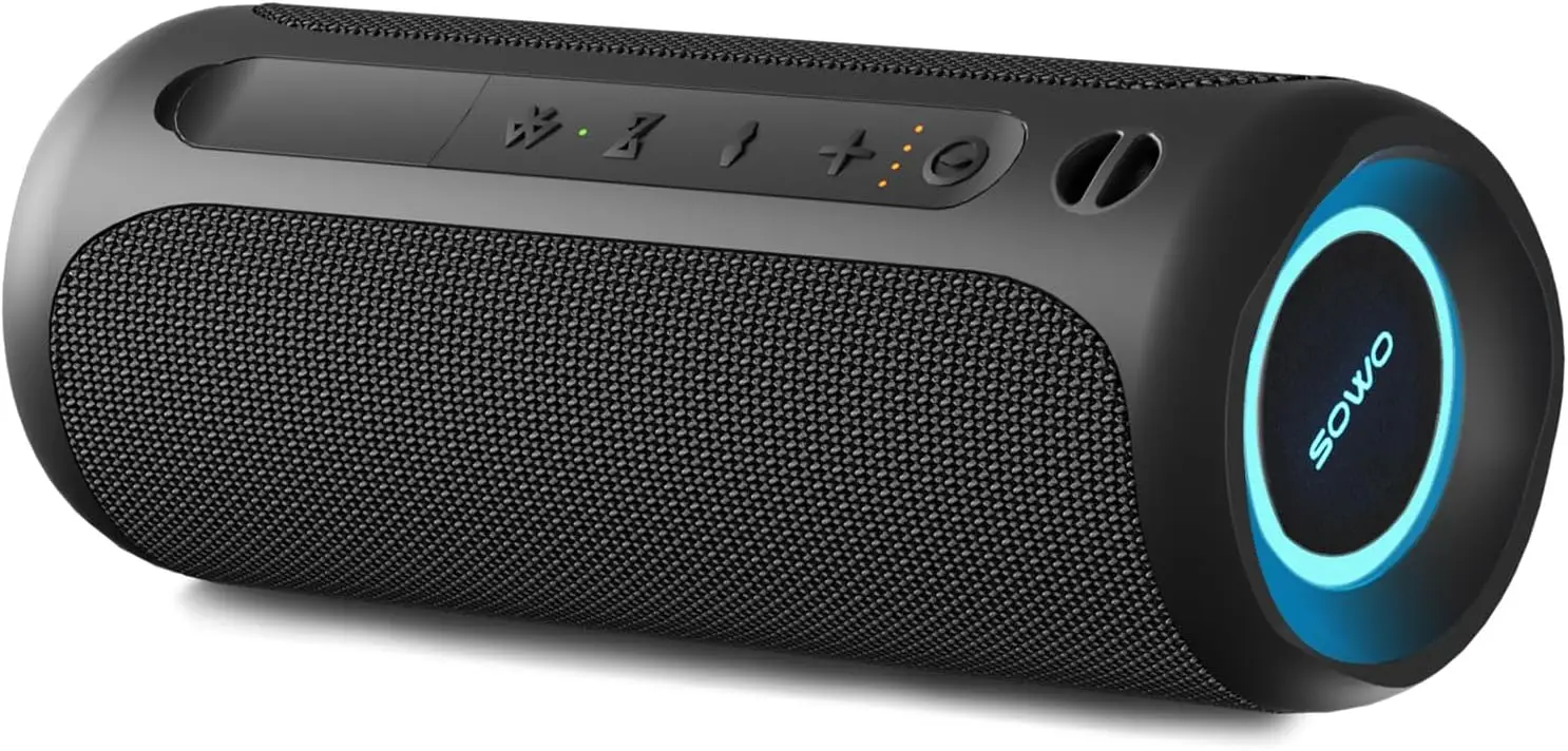 Wireless Portable Speaker,IPX7 Waterproof Bluetooth Speaker, 25W Loud Stereo Sound,  Built-in Mic, 16H Playtime with Lights