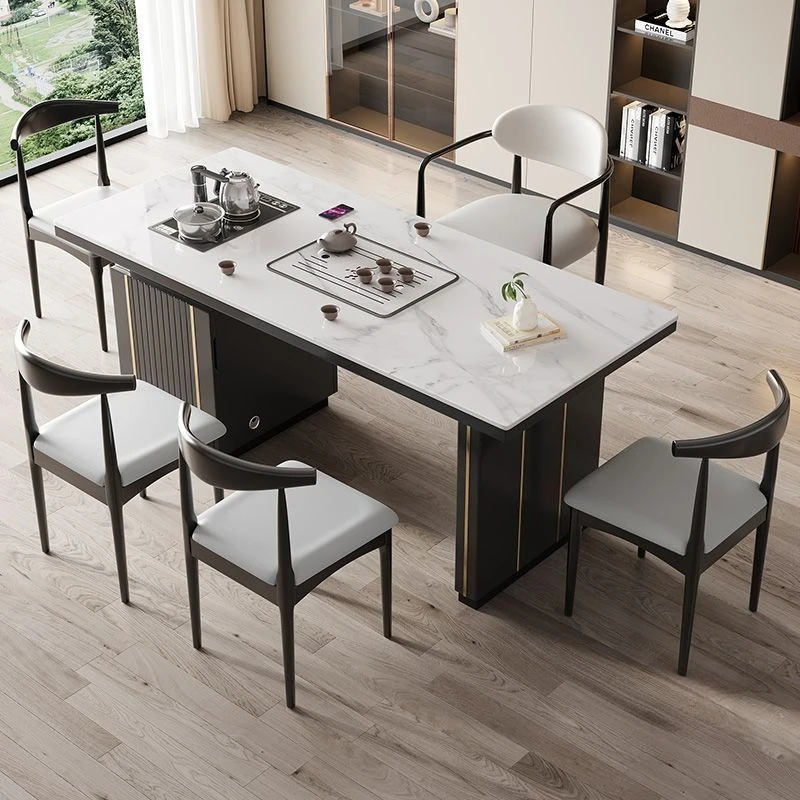 مجموعة طاولة شاي وكرسي من بلاطة الصخور، وبساطة حديثة، وفاخرة خفيفة مع خزانة #2