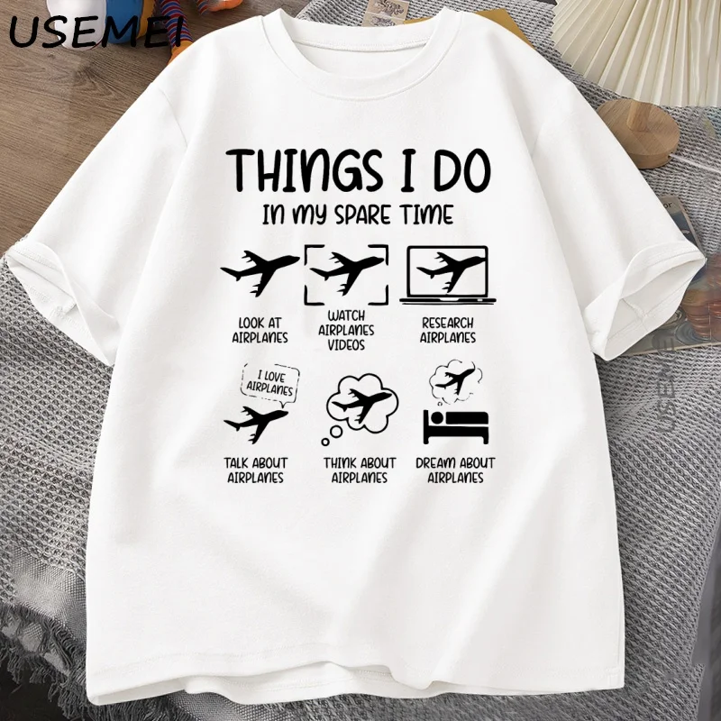 Funny Aviation T Shirt Things I Do in My Spare Time T-Shirt Funny Airplane Tshirt Round Collar Short-Sleeve Tee Shirt Clothes